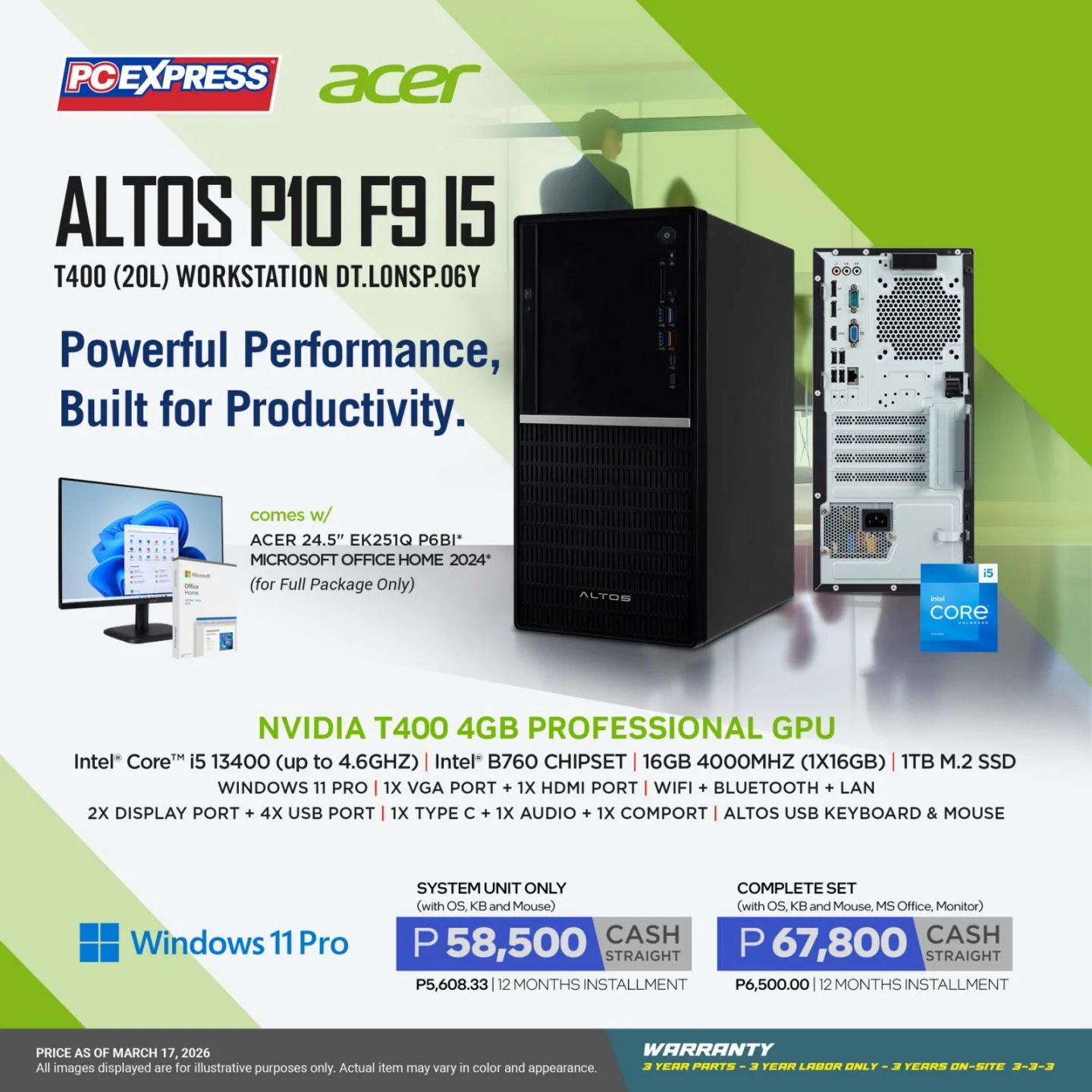 ACER Altos P10 F9 i5 T400 (20L) (DT.L0NSP.06Y) Workstation Desktop