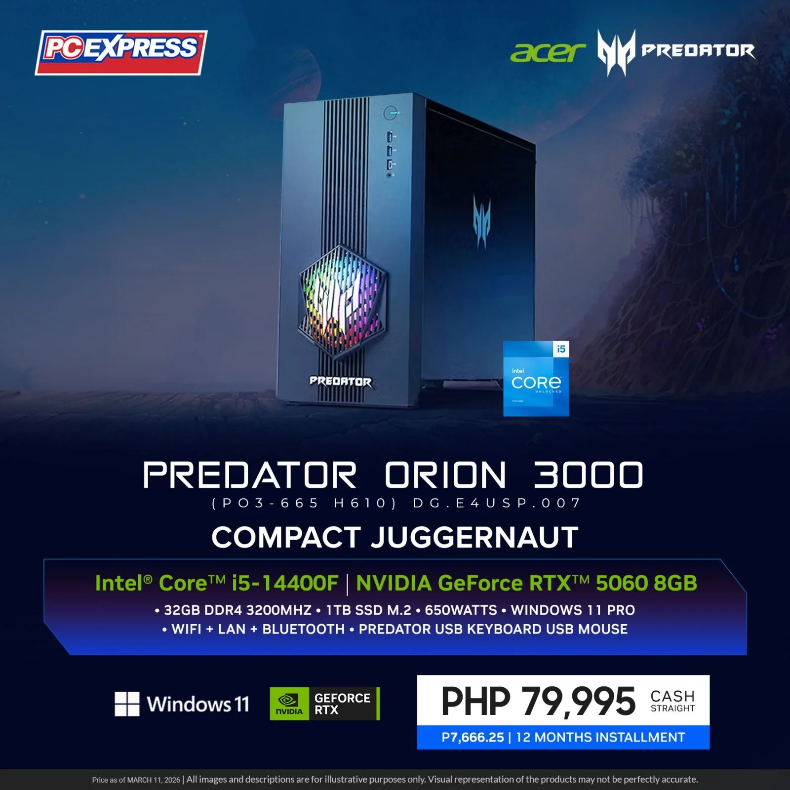 ACER PREDATOR ORION 3000 (PO3-665 H610) (DG.E4USP.007) Desktop
