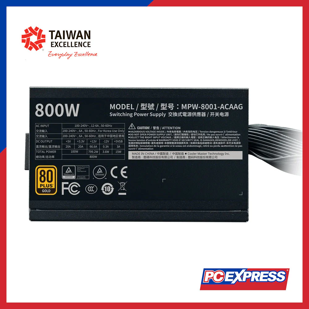 COOLER MASTER G800 800W 80+ Gold Non-Modular Power Supply - Image 5