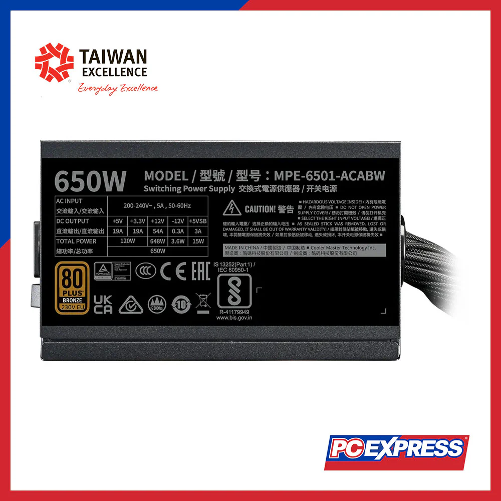 COOLER MASTER MWE V3 650W 80+ Bronze Non-Modular Power Supply - Image 9