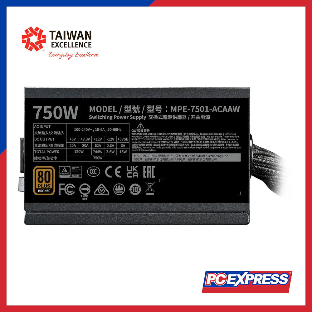 COOLER MASTER MWE V3 750W 80+ Bronze Non-Modular Power Supply - Image 3