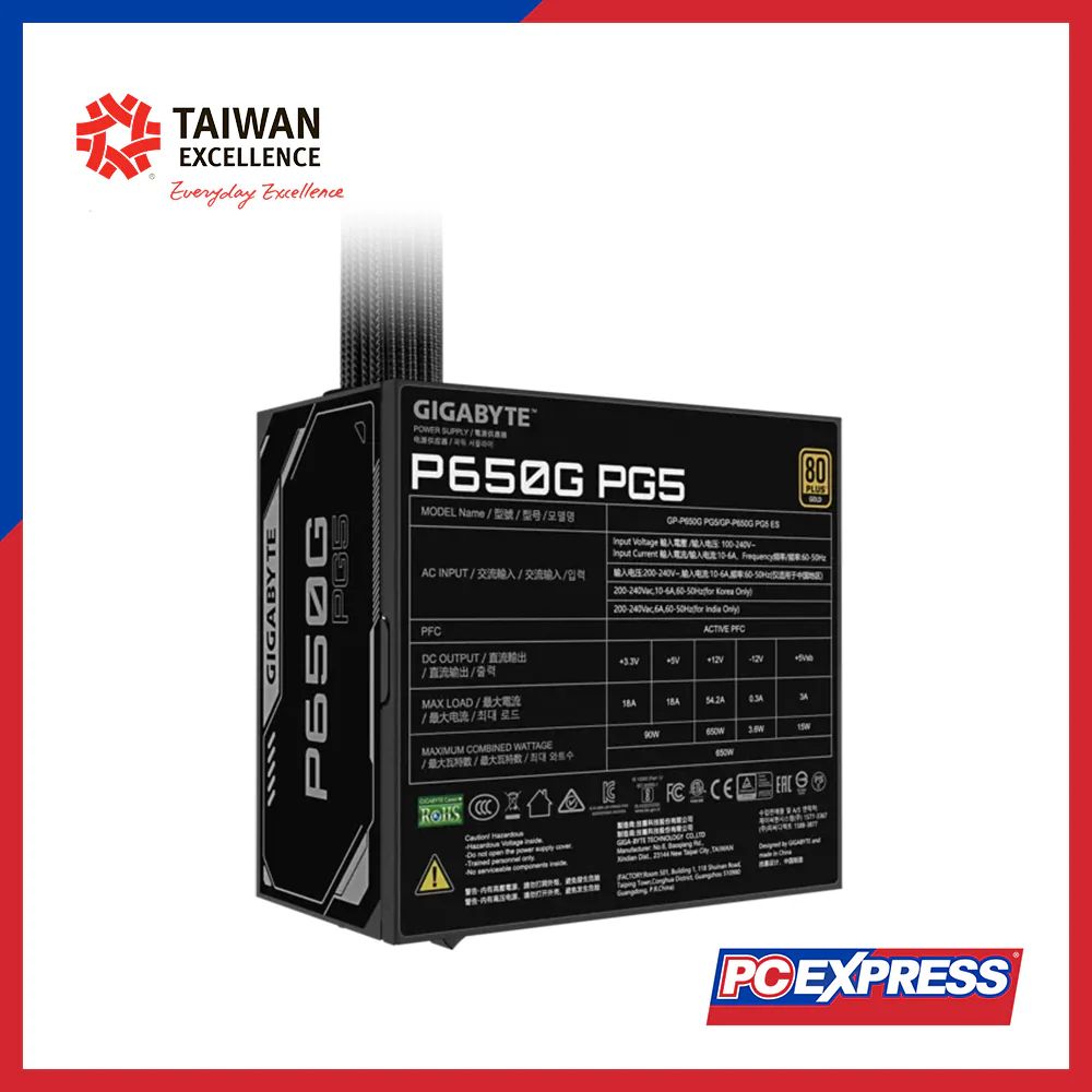 GIGABYTE 650W 80+ Gold (GP-P650G PG5) PCIe 5.1 ATX 3.1 Non-Modular Power Supply - Image 3