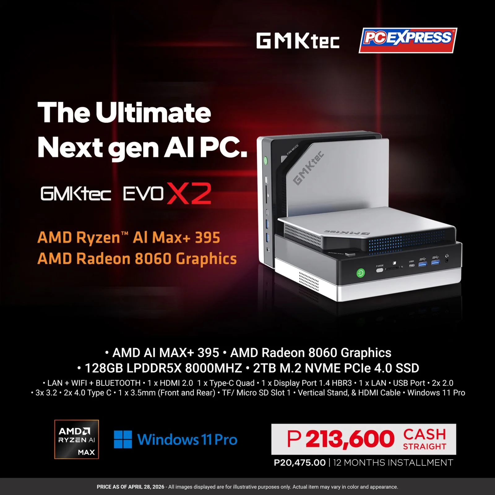 GMKTEC EVO X2 AMD Radeon™ 8060 Graphics AMD Ryzen™ Ai MAX +395 Mini Desktop