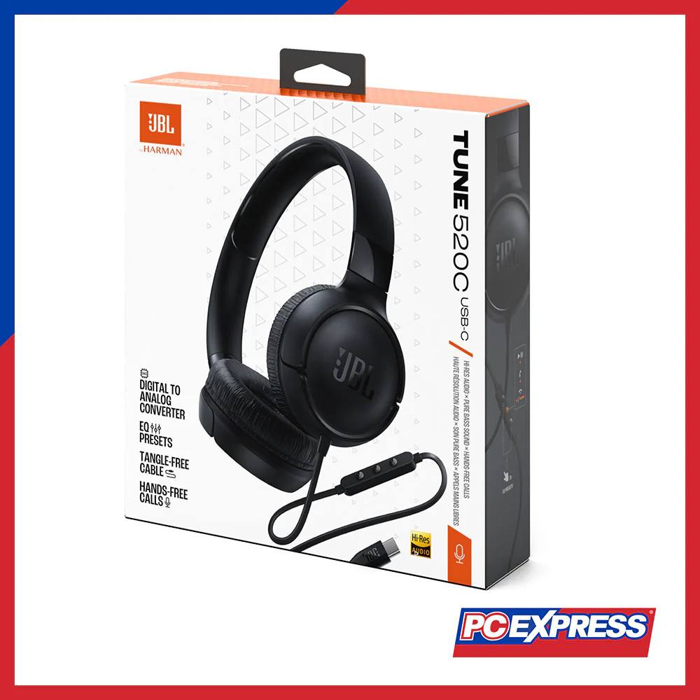 JBL Tune 520C USB-C Wired On-Ear Headphones - Black - Image 6