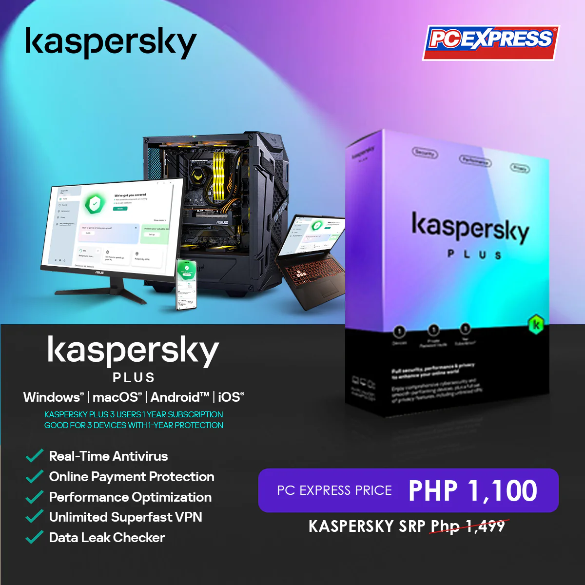 Kaspersky Plus Internet Security 3 Device 1 Year Protection
