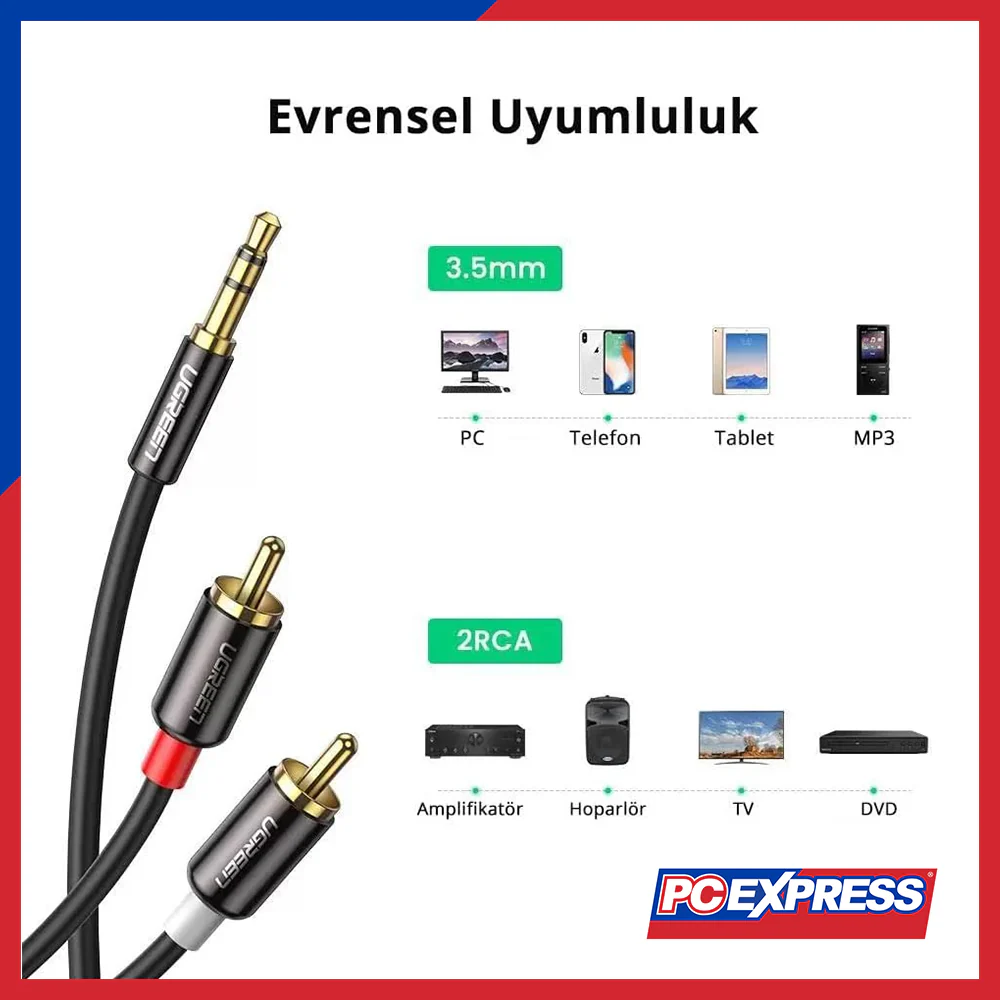 UGREEN 3.5mm Male To 2 RCA Male Cable 1.5m (AV116/10583) - Black - Image 3