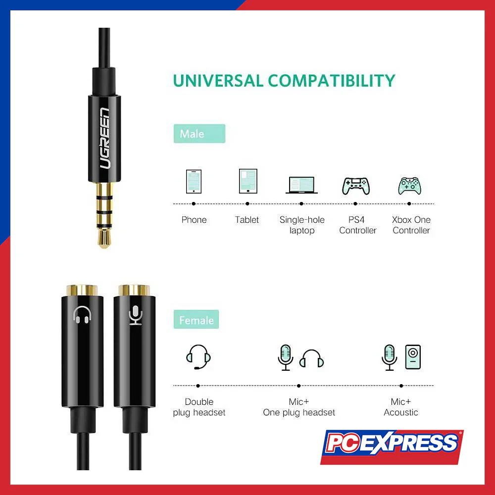 UGREEN AV141/30620 3.5MM Male To 2 Female Audio Cables - Black - Image 4