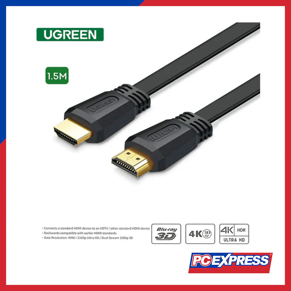UGREEN (ED015/50819) HDMI Male To Male Flat Cable 1.5M (Black) - Image 2