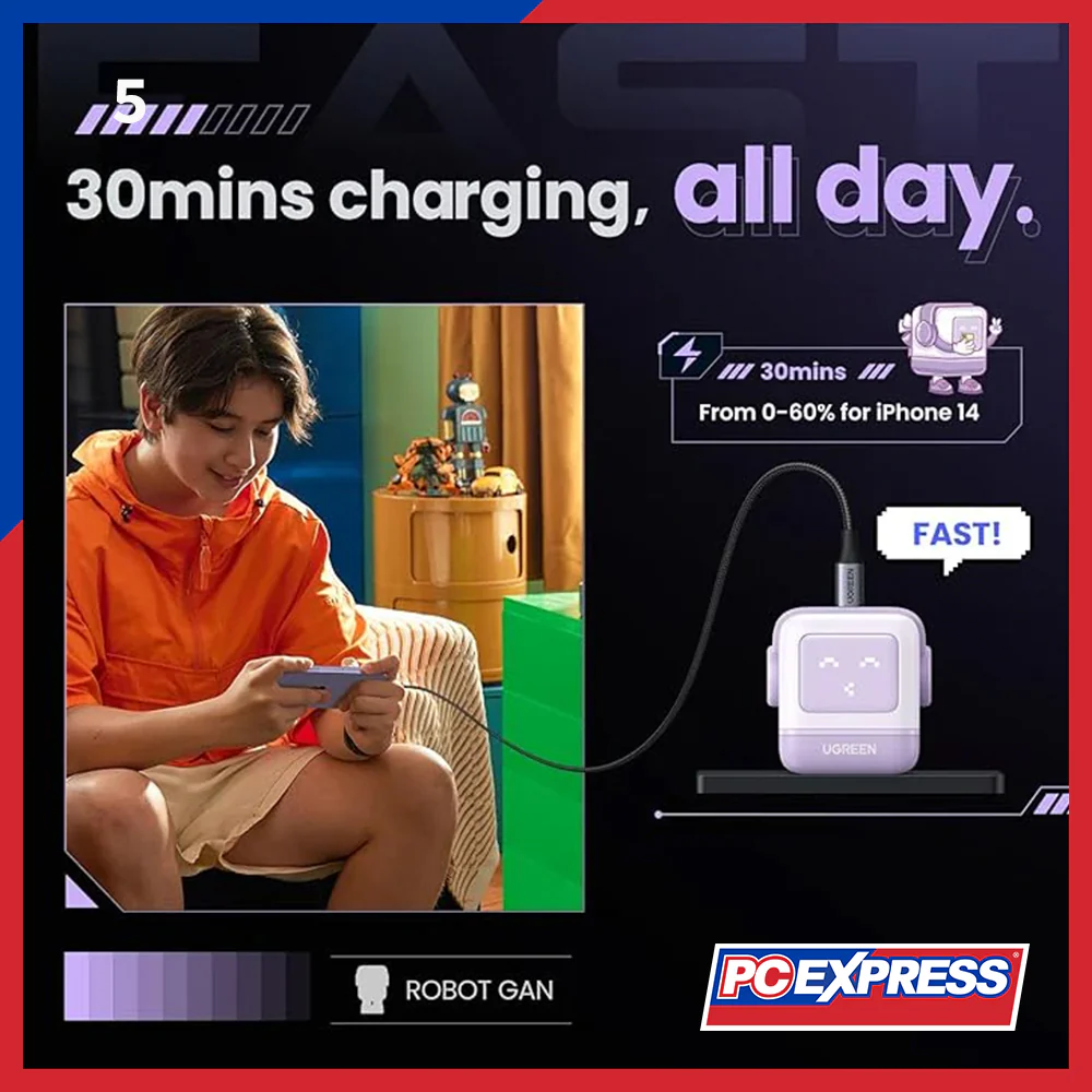 UGREEN Mini Robot Nexode 30W USB-C PD GaN Fast Charger (CD359/25036) - Purple - Image 5