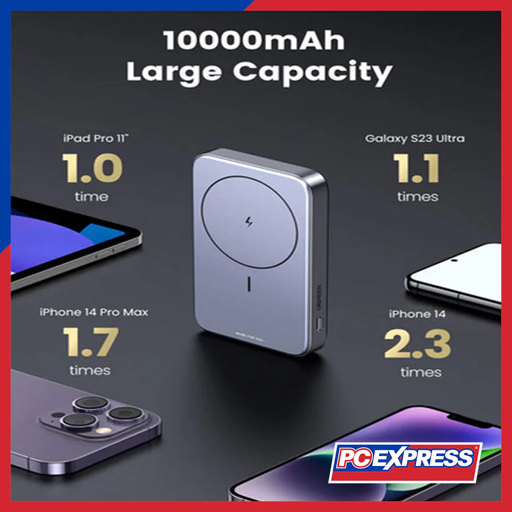 UGREEN PB206/15086 10,000MAH Mini Magnetic Wireless 20W Power Bank - Space Grey - Image 4