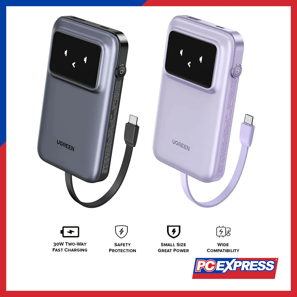 UGREEN PB511/35603B UNO 10000MAH Quick Charging 30W Power Bank With Build-in USB-C Cable - Grey, Purple - Image 3